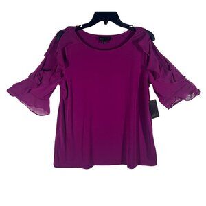 Bold Elements Blouse Women's Large Magenta Top Ruffled Sleeve‎ Cold Shoulder New